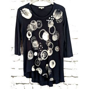 JESS & JANE Asymmetrical Tunic Top Artsy Graphic Lagenlook Contemporary Medium